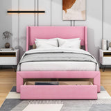 Velvet Upholstered Full Size Platform Bed with Headboard and Storage - [Drawer]