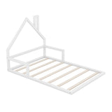 Full Size Toddler Floor Bed Frame with Rails and House-Shaped Headboard