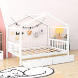 Modern Kids Full Size House Platform Bed with Storage and Headboard - [Drawers]