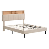 Mid-Century Modern Full Size Upholstered Platform Bed Frame with Storage