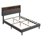 Mid-Century Modern Full Size Upholstered Platform Bed Frame with Storage