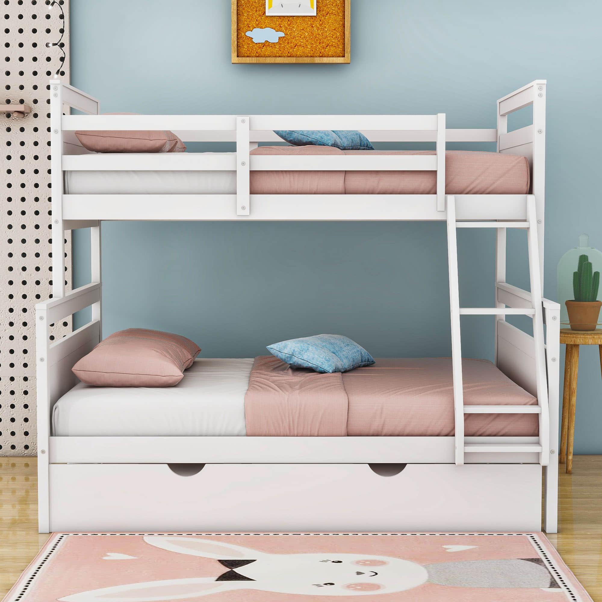 Modern Twin Over Full Bunk Beds with Trundle for Kids, Adults - [Wooden, Convertible]