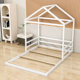 Wood House-Shaped Full Size Toddler Floor Bed with Rails