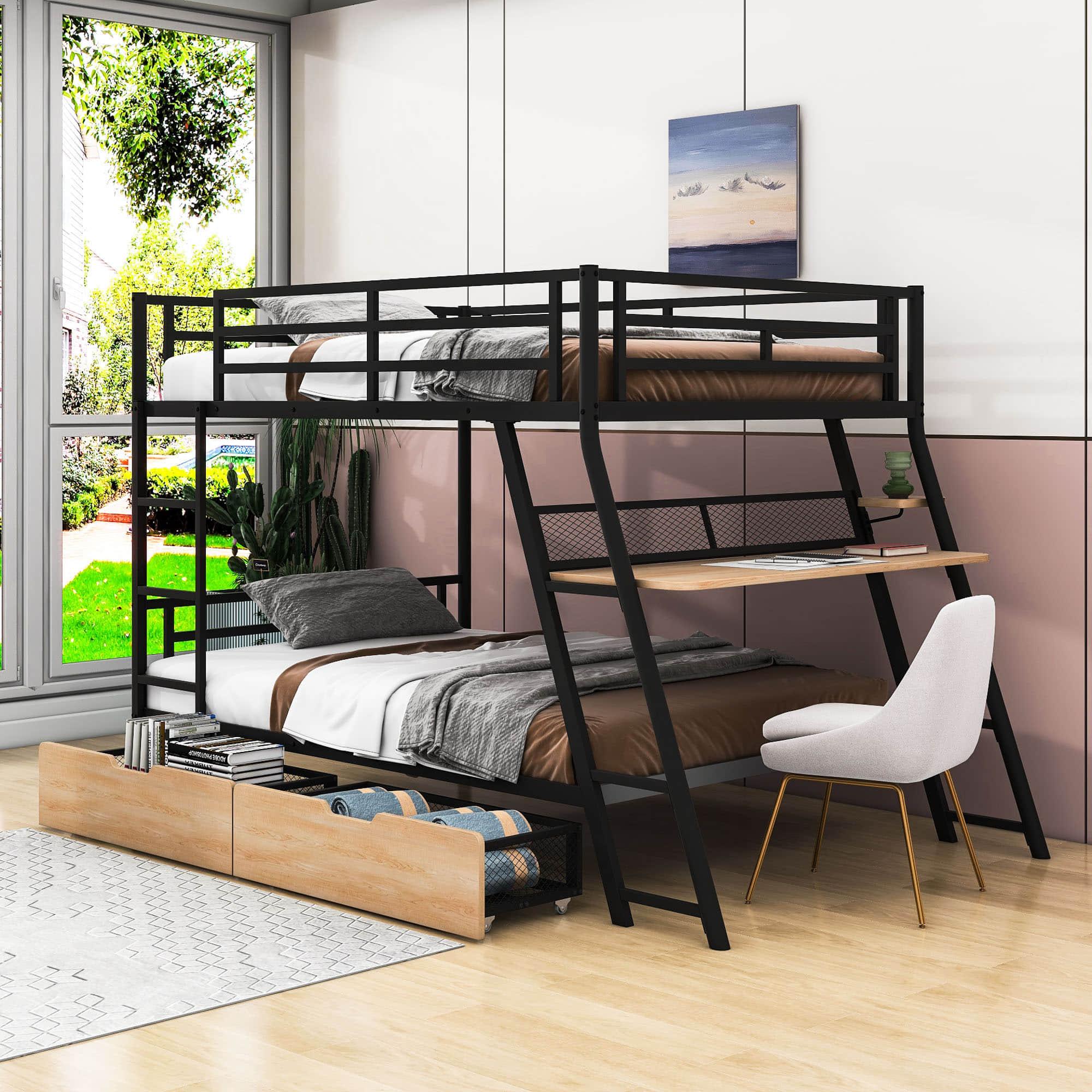 Metal Full Size Bunk Beds with Desk and Storage for Adults, Teens