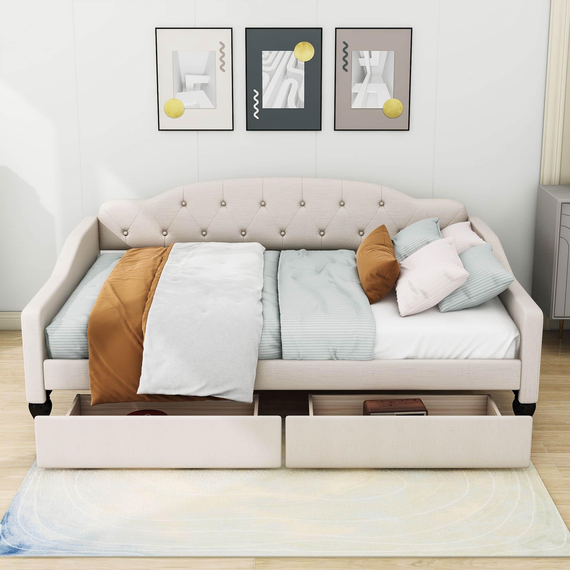 Upholstered Full Size Daybed with Storage Drawers