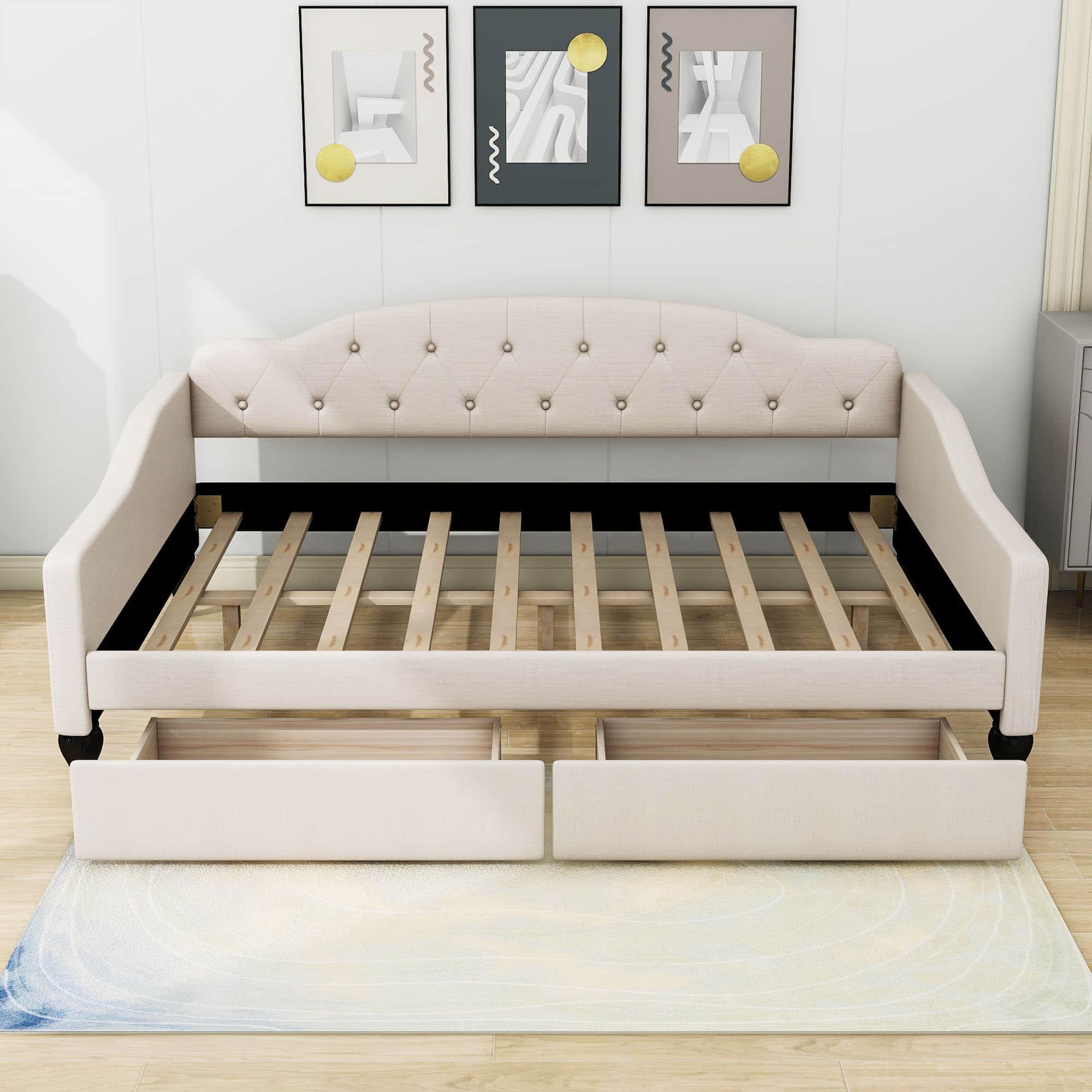 Upholstered Full Size Daybed with Storage Drawers