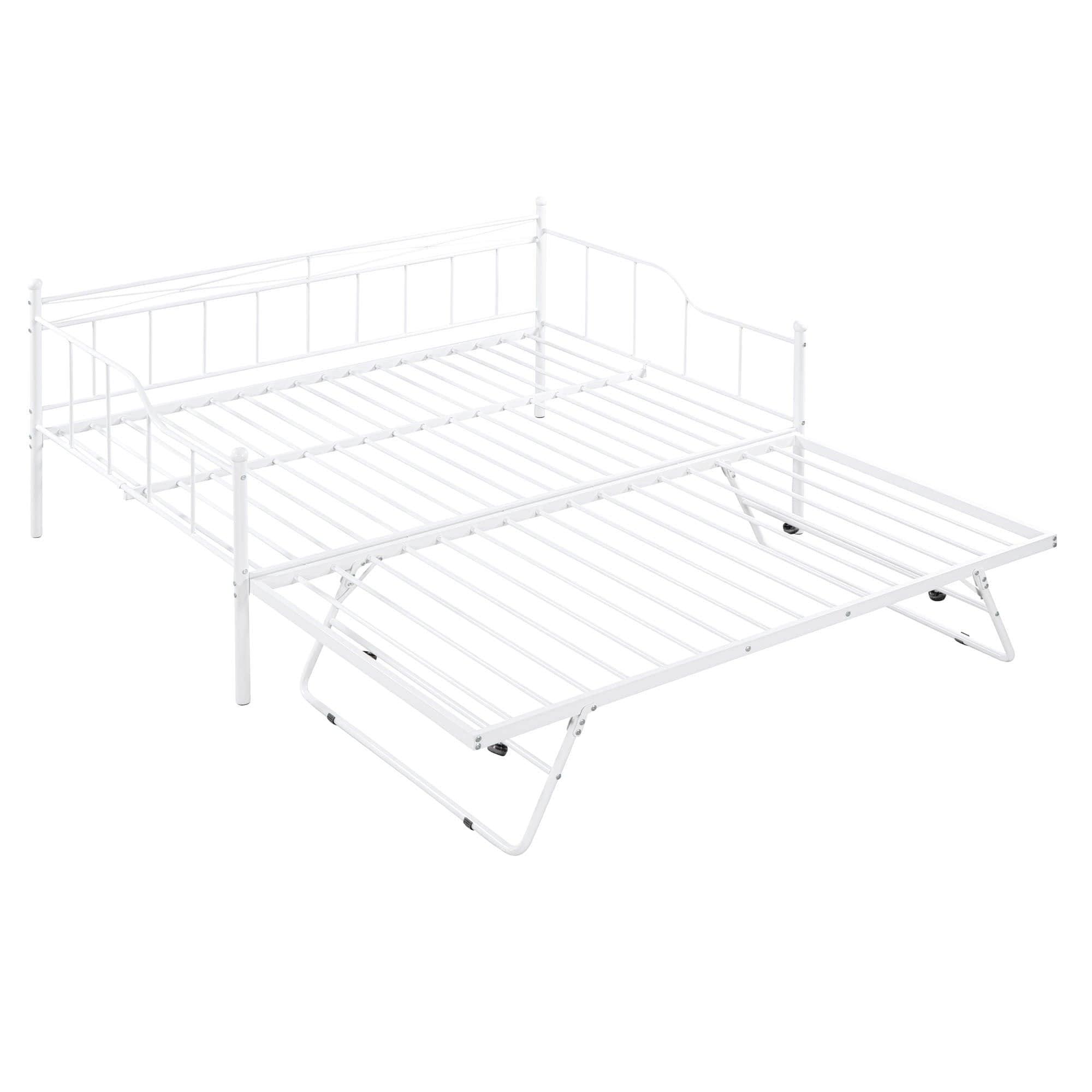 Metal Full Size Daybed with Foldable Pop-Up Trundle