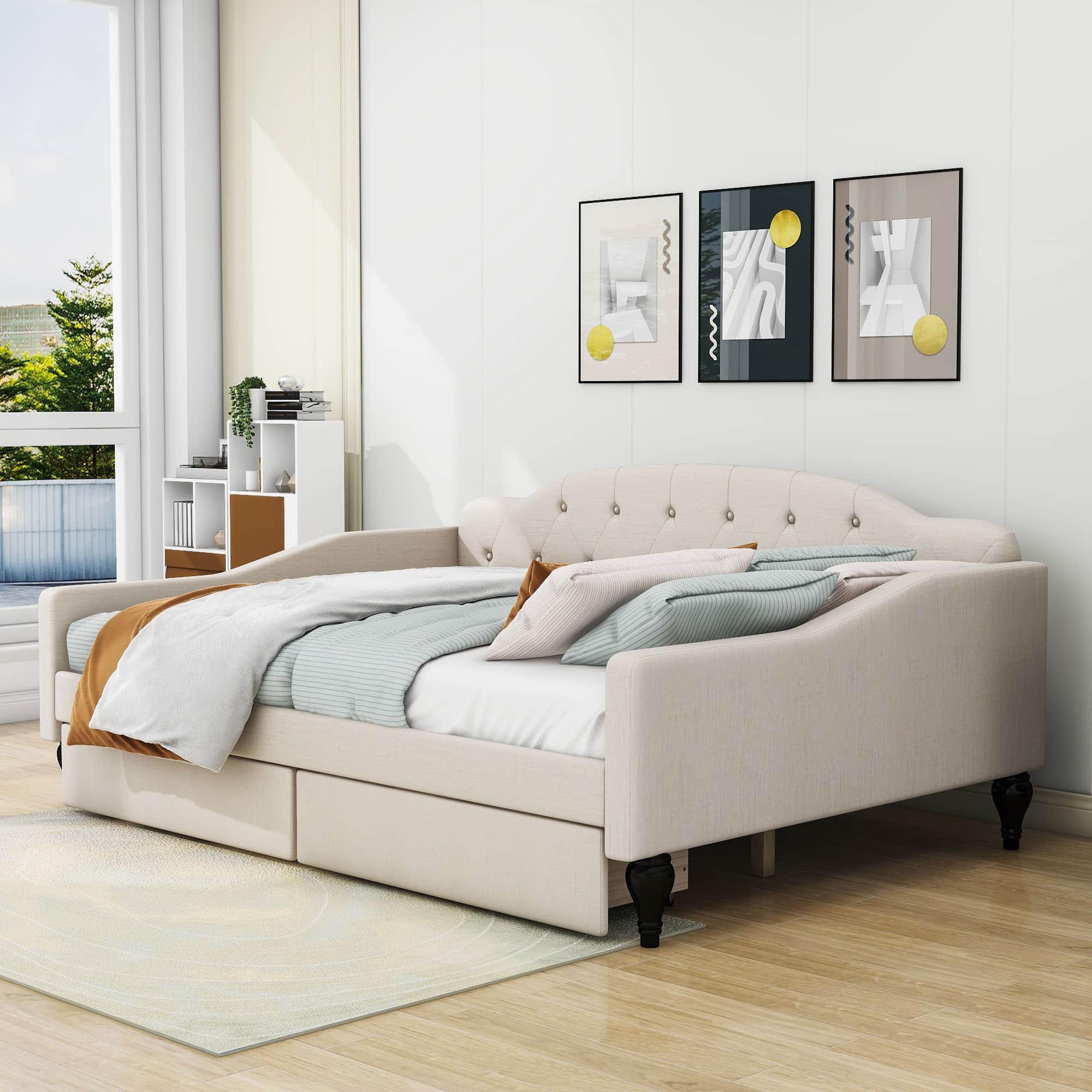 Upholstered Full Size Daybed with Storage Drawers