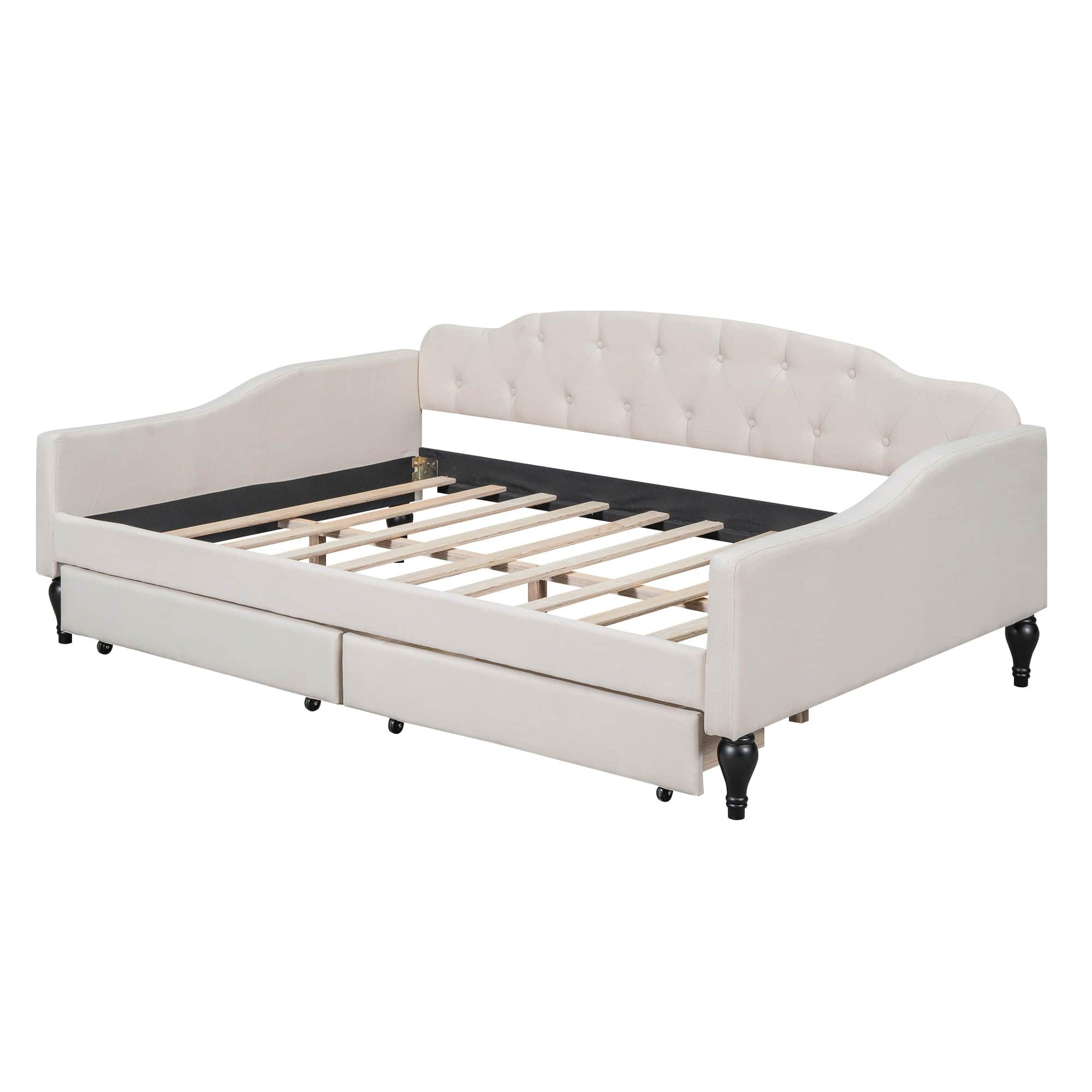 Upholstered Full Size Daybed with Storage Drawers