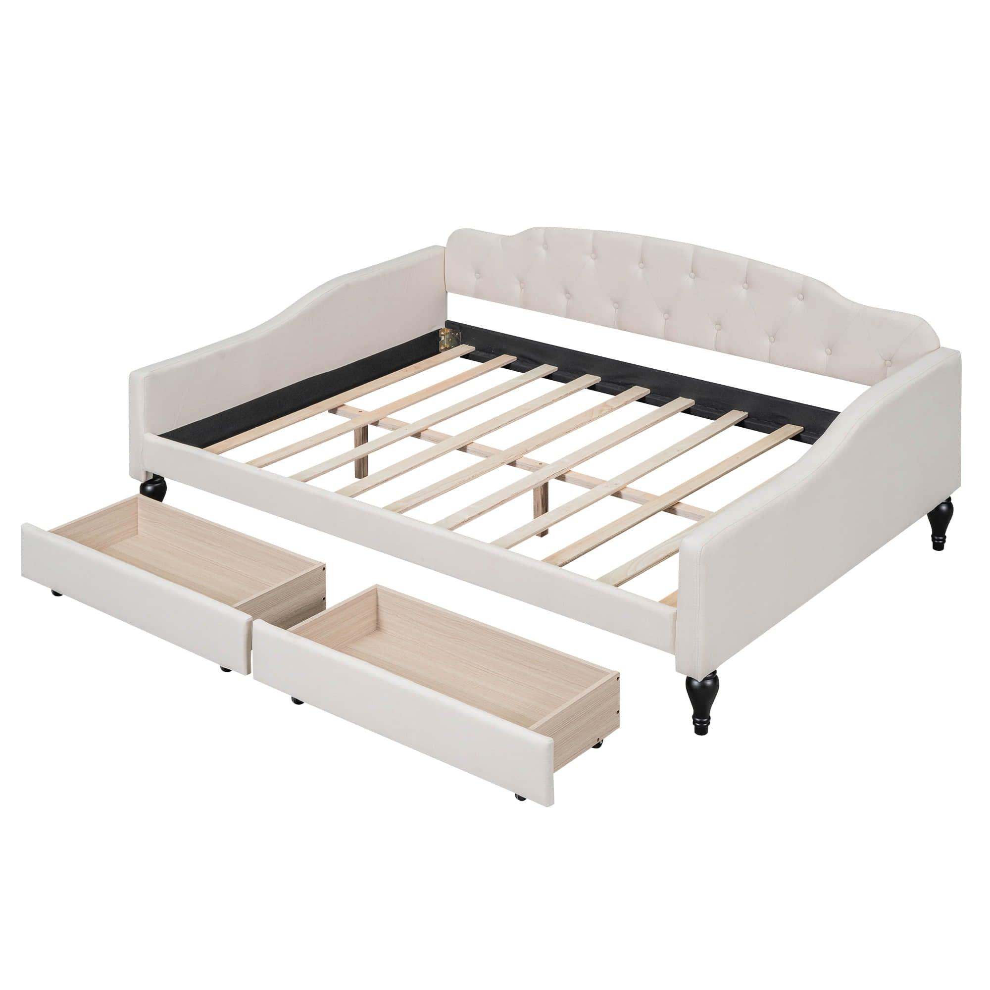 Upholstered Full Size Daybed with Storage Drawers