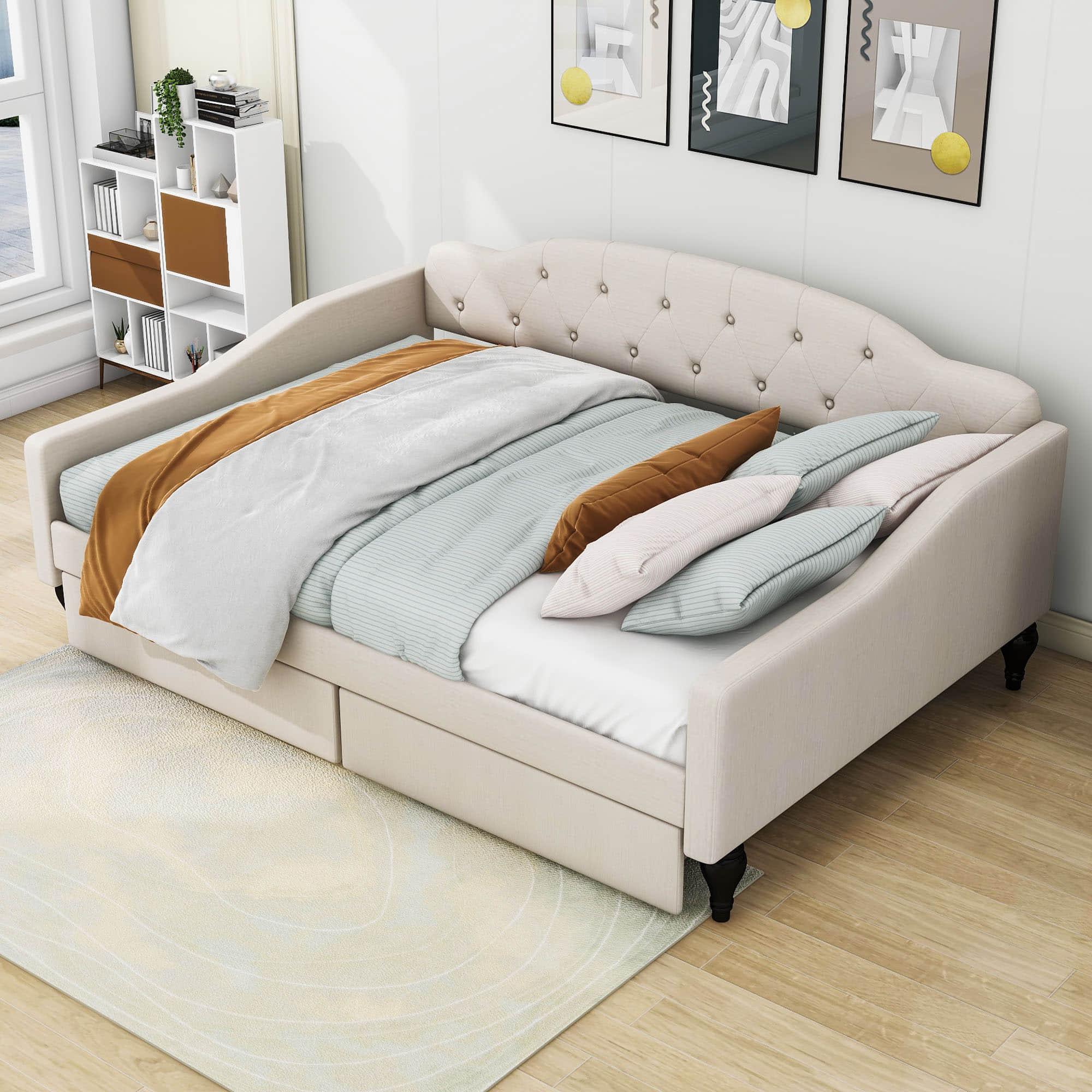 Upholstered Full Size Daybed with Storage Drawers