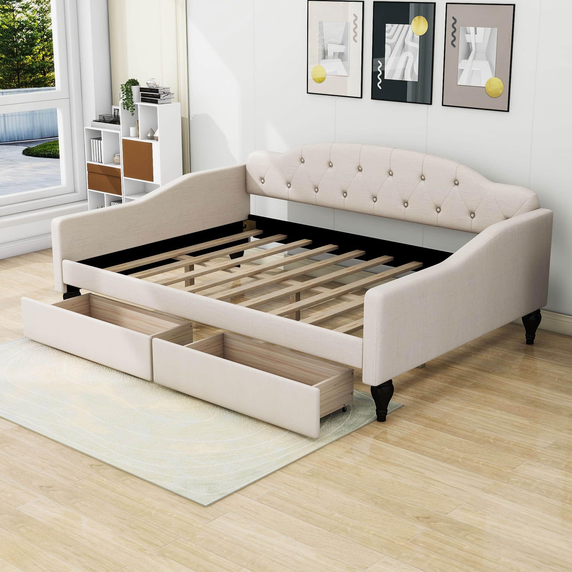 Upholstered Full Size Daybed with Storage Drawers