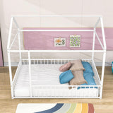 Full Size Metal House Toddler Floor Bed with Rails for Boys and Girls