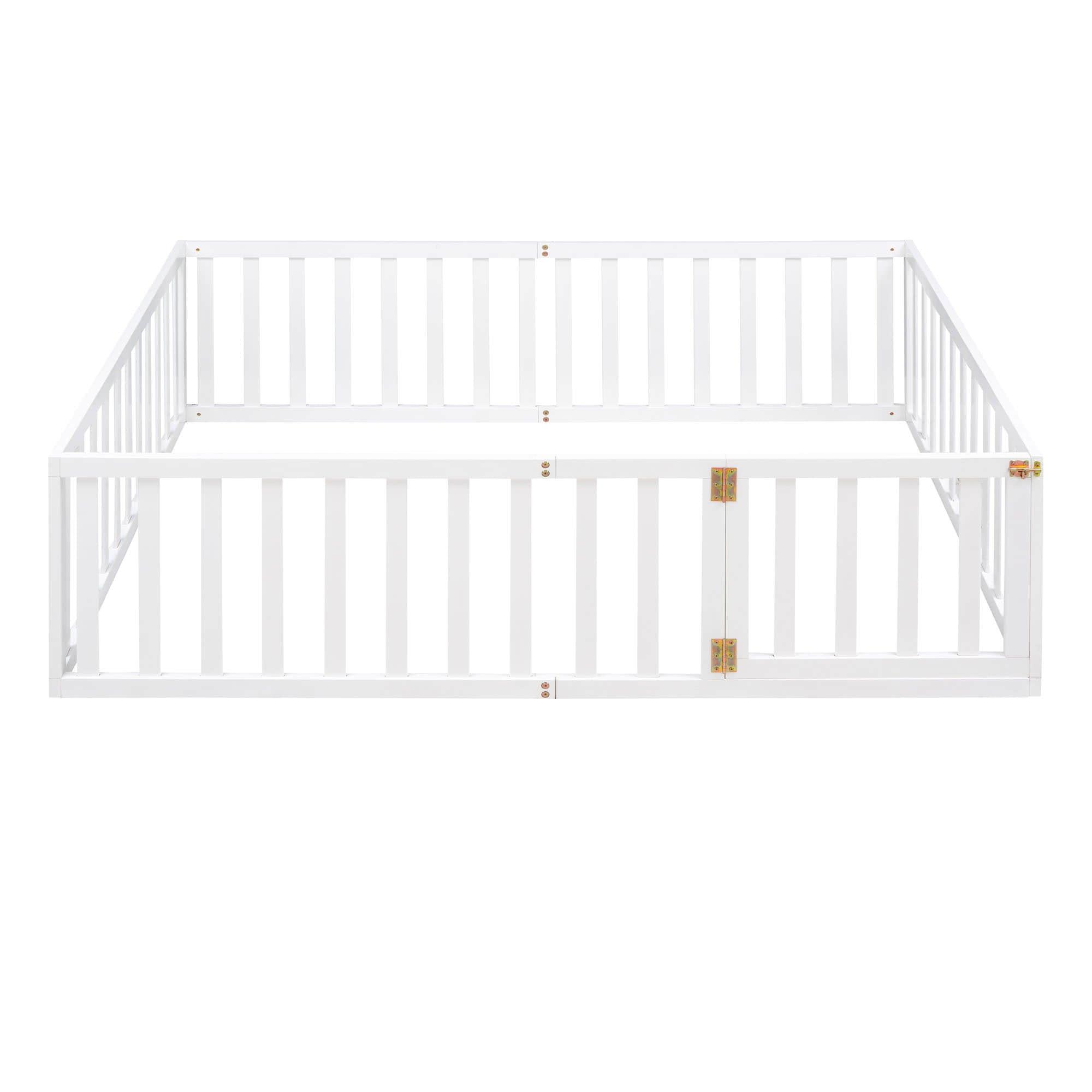 Wooden Full Size Floor Toddler Bed with Rails