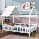 Full Wooden Kids Low Montessori Farmhouse Bed Frame with Rails