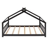 Wooden Full Size Low House Bed Frame for Toddler, Kids