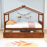 Wooden Full Size House Bed with Storage Drawers for Kids