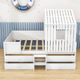 Full Size Low House Toddler Loft Bed with Stairs and Storage - [2 Steps]