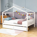 Wooden Full Size House Bed with Storage Drawers for Kids