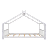 Wooden Full Size Low House Bed Frame for Toddler, Kids