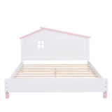 Full Size Wood Platform Bed with House-Shaped Headboard for Girls