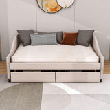 Mid-Century Modern Full Size Upholstered Daybed with Storage Drawers