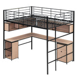 Metal Full Size Loft Bed with Desk and Storage for Adults, Teens