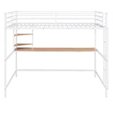 Full Size Metal Loft Bed with Desk and Shelves for Kids, Adults, Teens