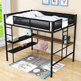 Metal Sturdy Full Size Loft Bed with Desk and Storage Shelves - [Noise Free]