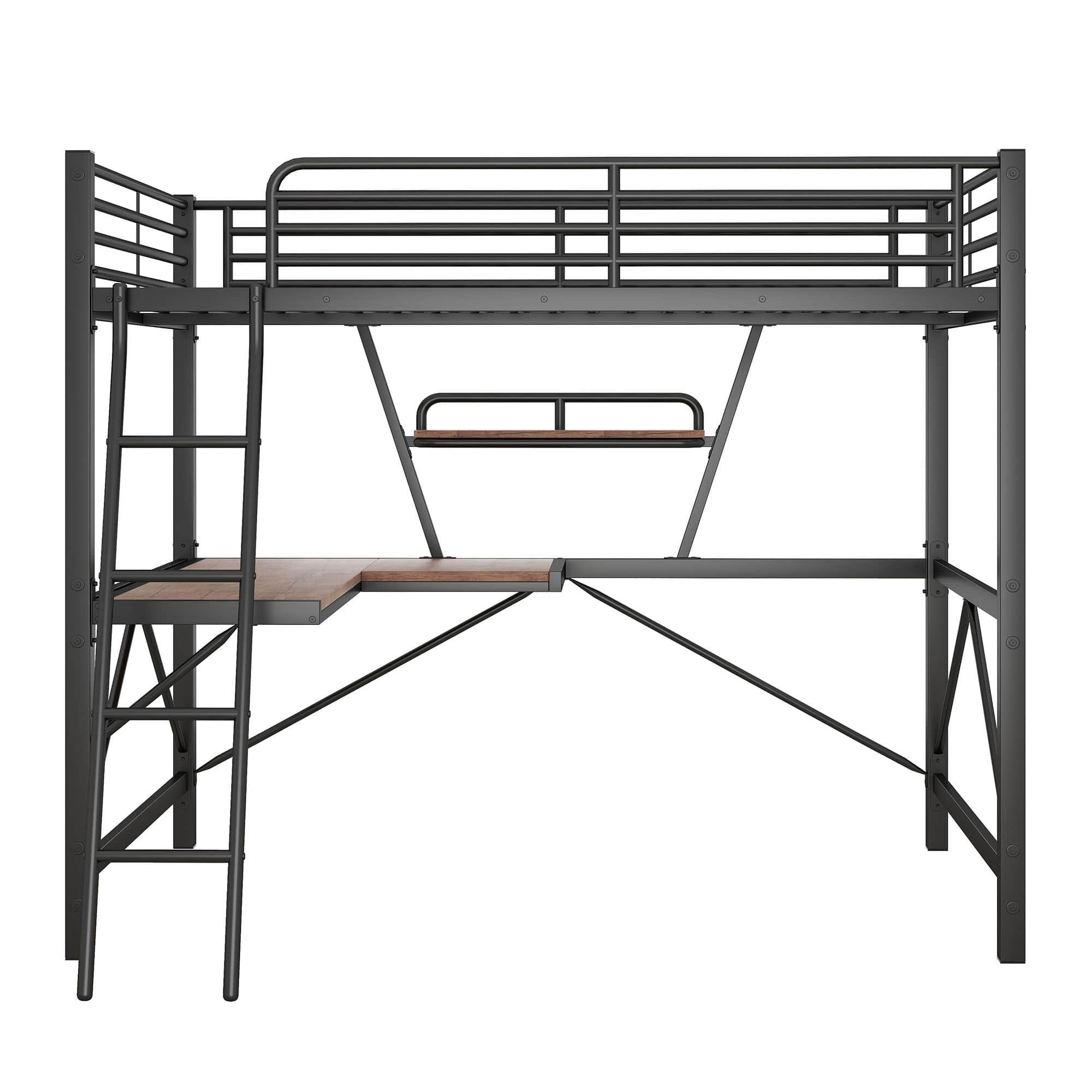 Metal Full Size Loft Bed with Desk and Storage Shelf for Adult, Jr - [Wood]