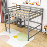 Wood Full Size Loft Bed with Desk and Storage Shelves for Kids, Teens