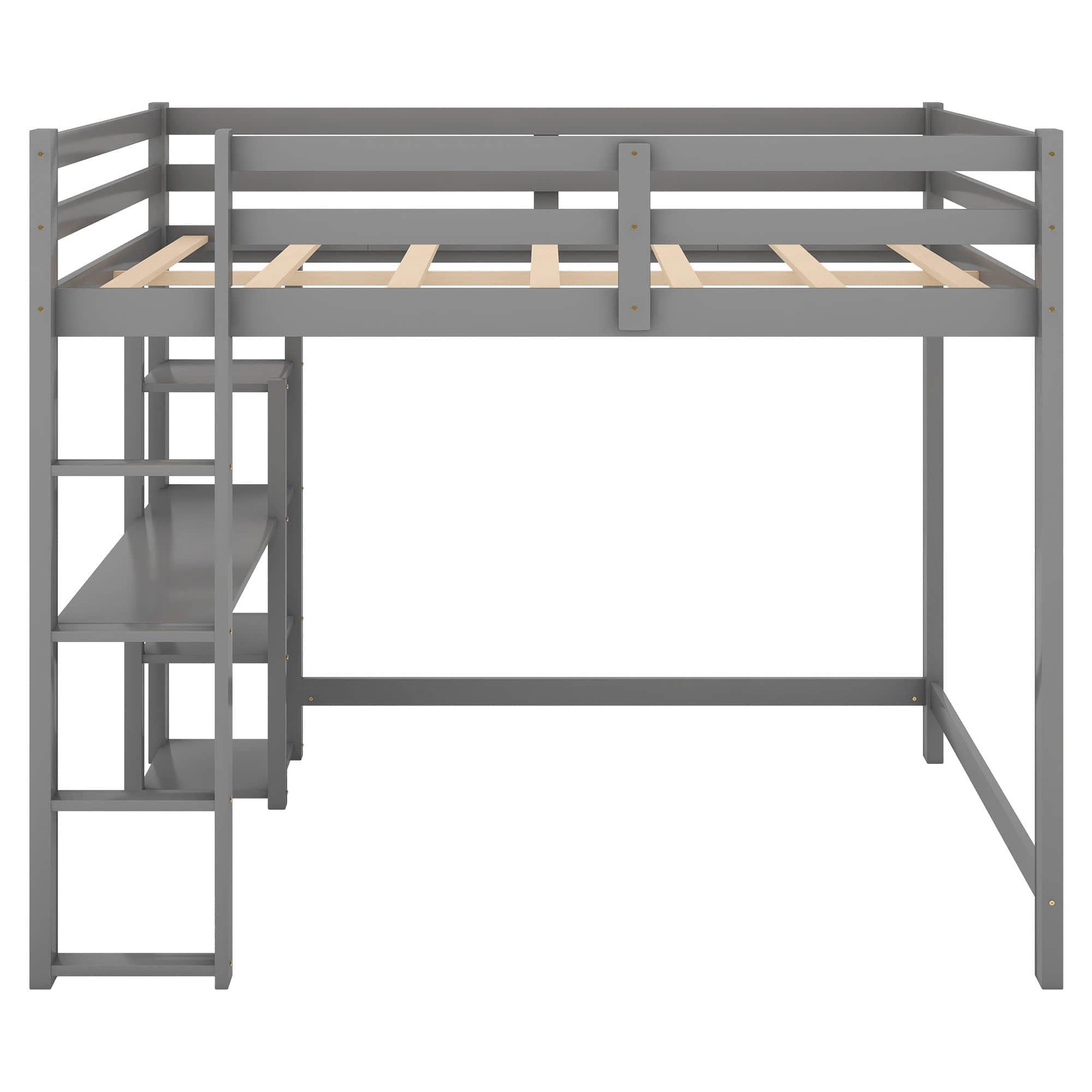 Heavy-Duty Full Size Loft Bed with Desk and Shelves for Adult, Junior - [Wood, Medium]