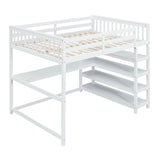 Full Size Loft Bed with Desk and Storage Shelves for Adults, Kids