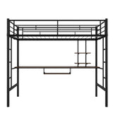 Metal Full Size Gaming Loft Bed Frame with Desk and Shelves - [2 Ladders]