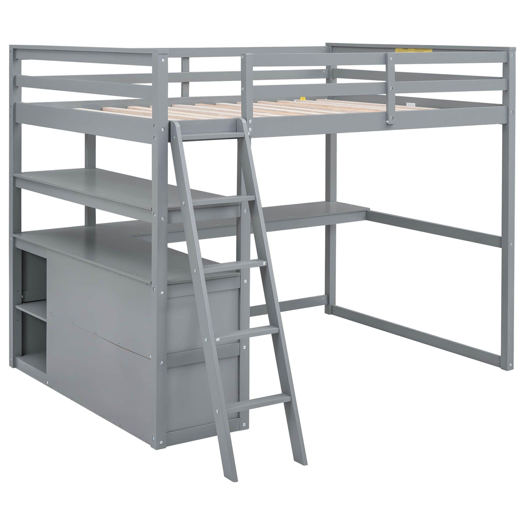 Full Size Loft Bed with Desk and Storage for Adults, Teens, Jr - [Wood]