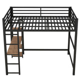 Full Size Metal Loft Bed with Desk and Storage Shelves for Kids, Adults