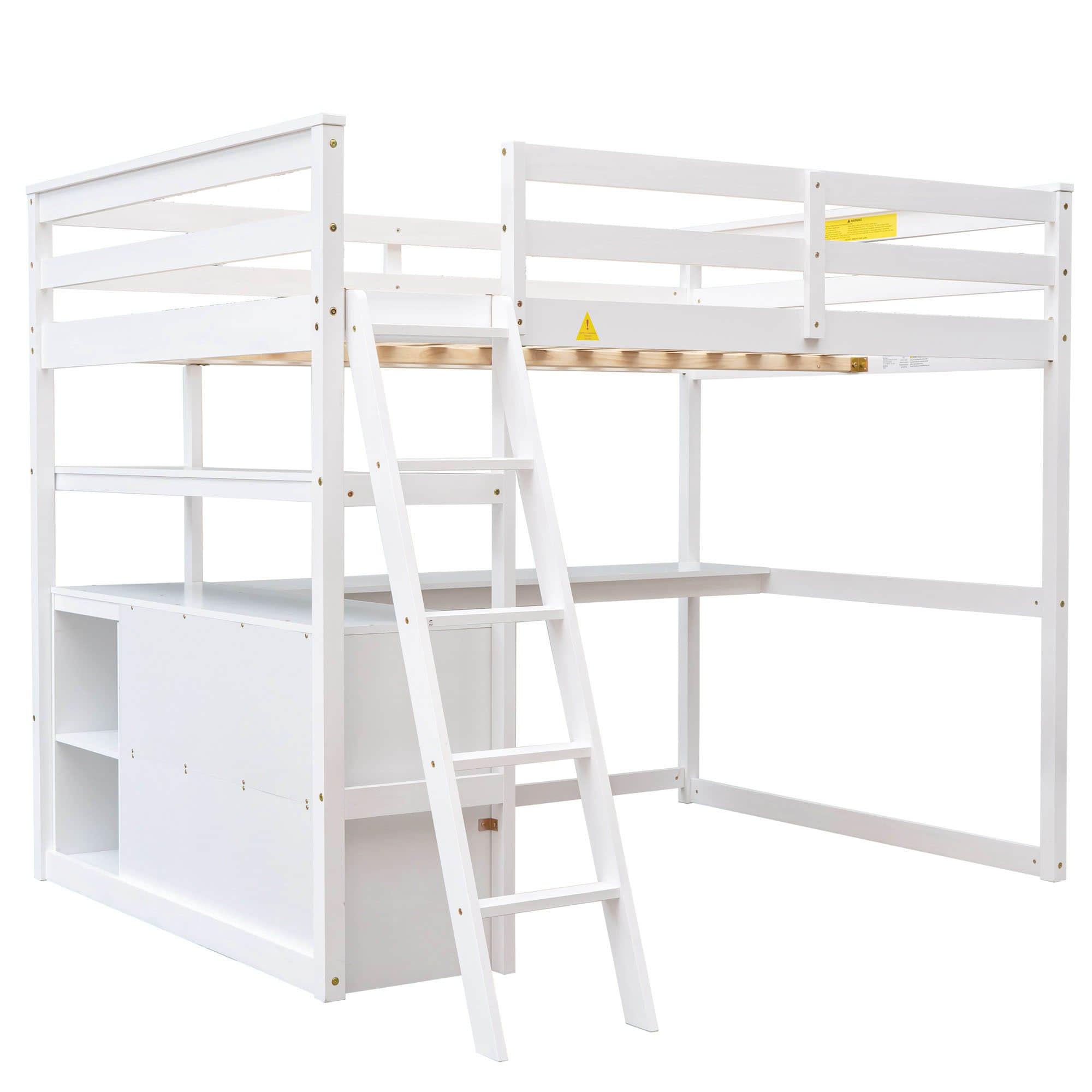 Full Size Loft Bed with Desk and Storage for Adults, Teens, Jr - [Wood]