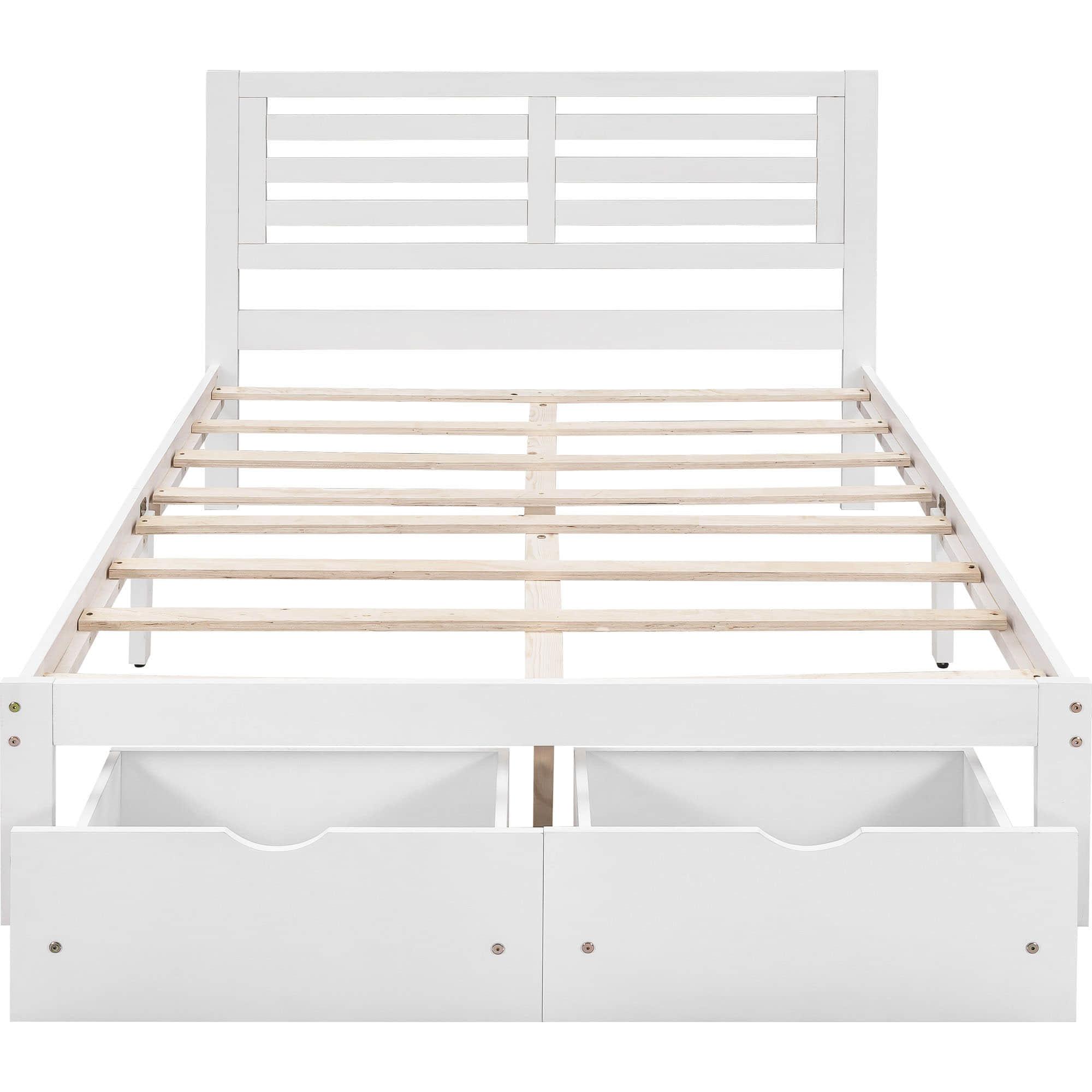 Wood Full Size Platform Bed Frame with Headboard and Storage