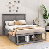 Wooden Full Size Platform Bed with Storage - [Drawers, Shelf]