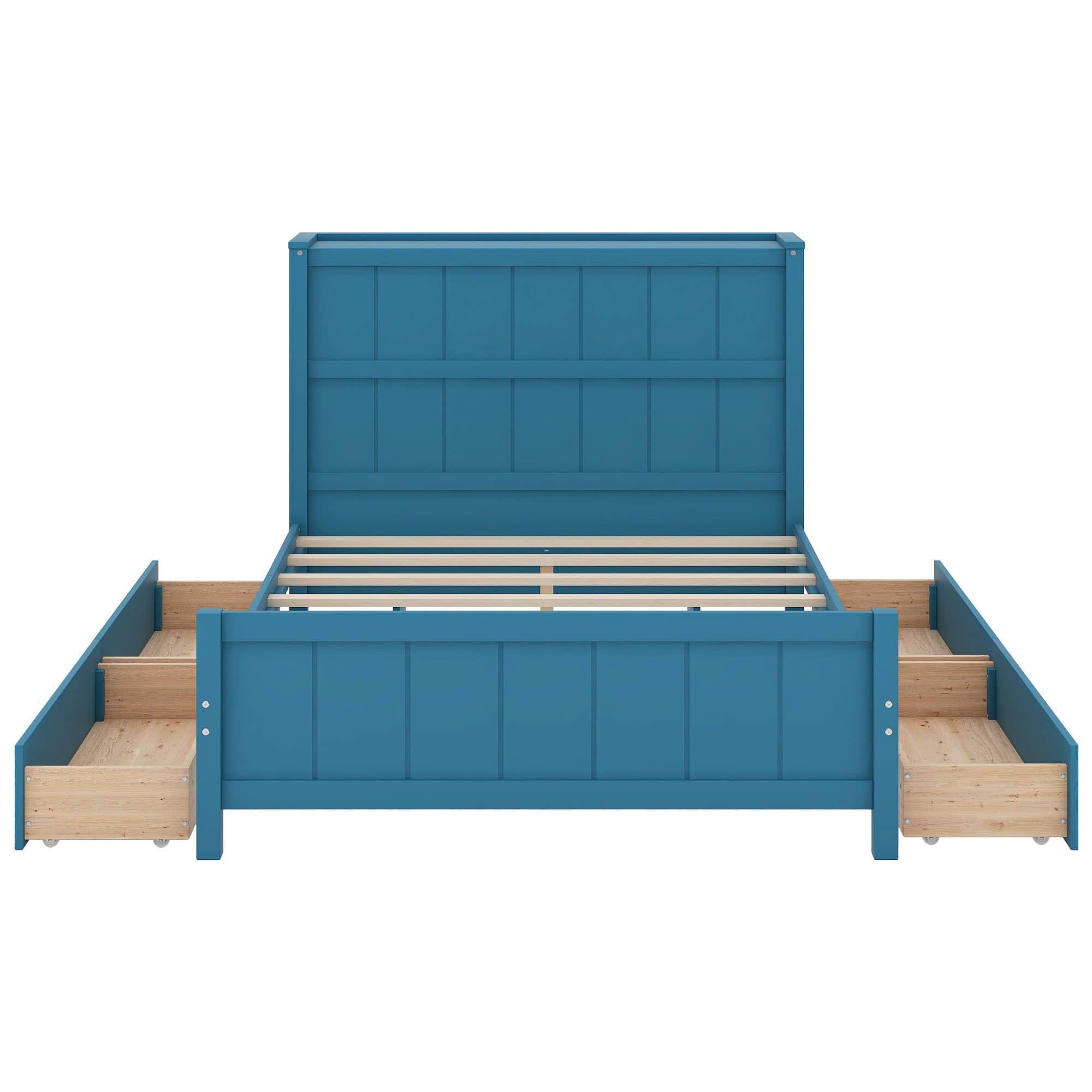 Wooden Full Size Platform Bed with Headboard and Storage - [Drawers, Shelves]