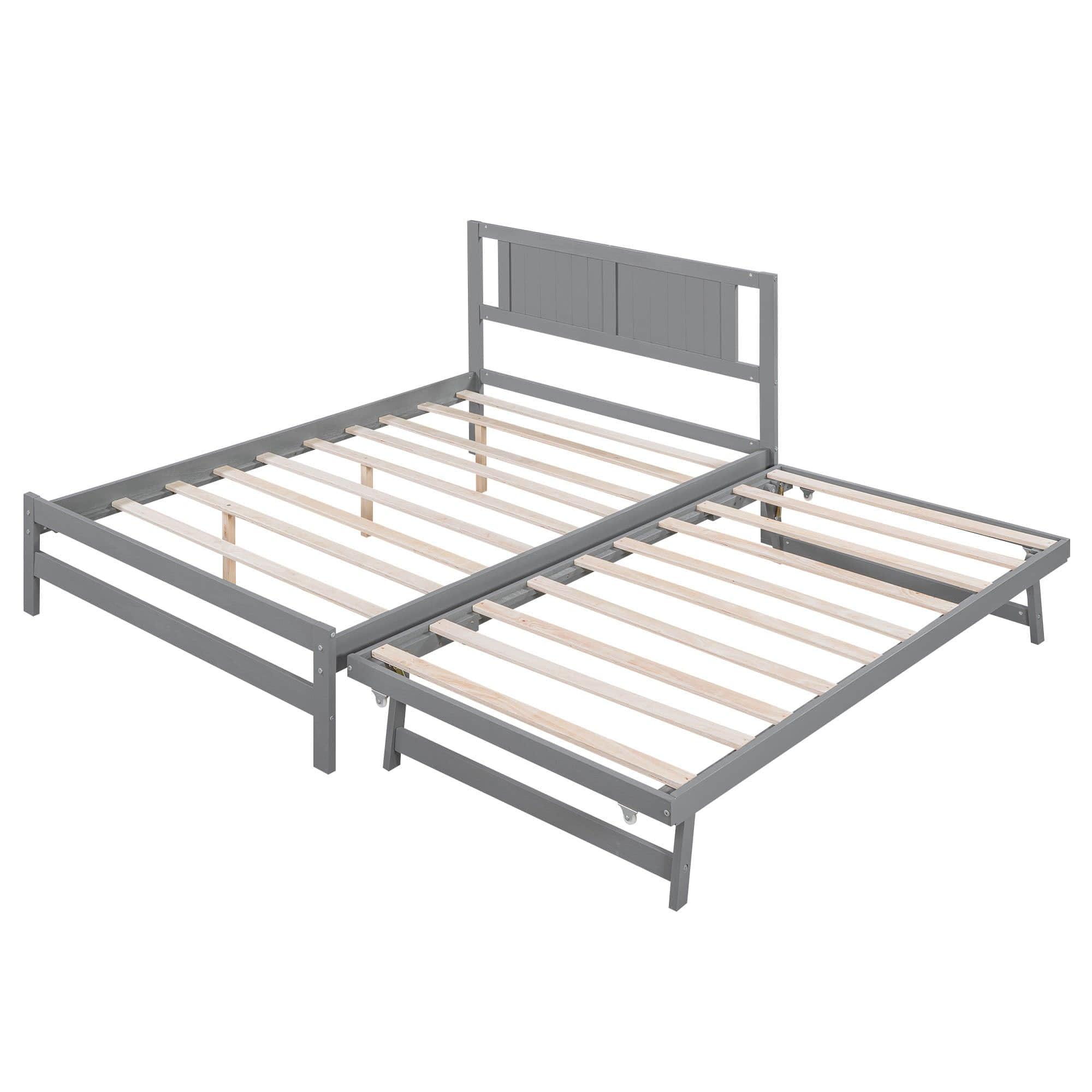 Full Size Platform Bed with Pop Up Trundle and Headboard - [Wood]