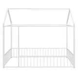 Full Size Metal House Toddler Floor Bed with Rails for Boys and Girls