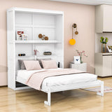 Full Size Murphy Bed Wall Bed with Shelves - [Wood, Vertical]