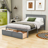 Full Size Platform Bed Frame with Under bed Storage - [Wooden, Drawers]