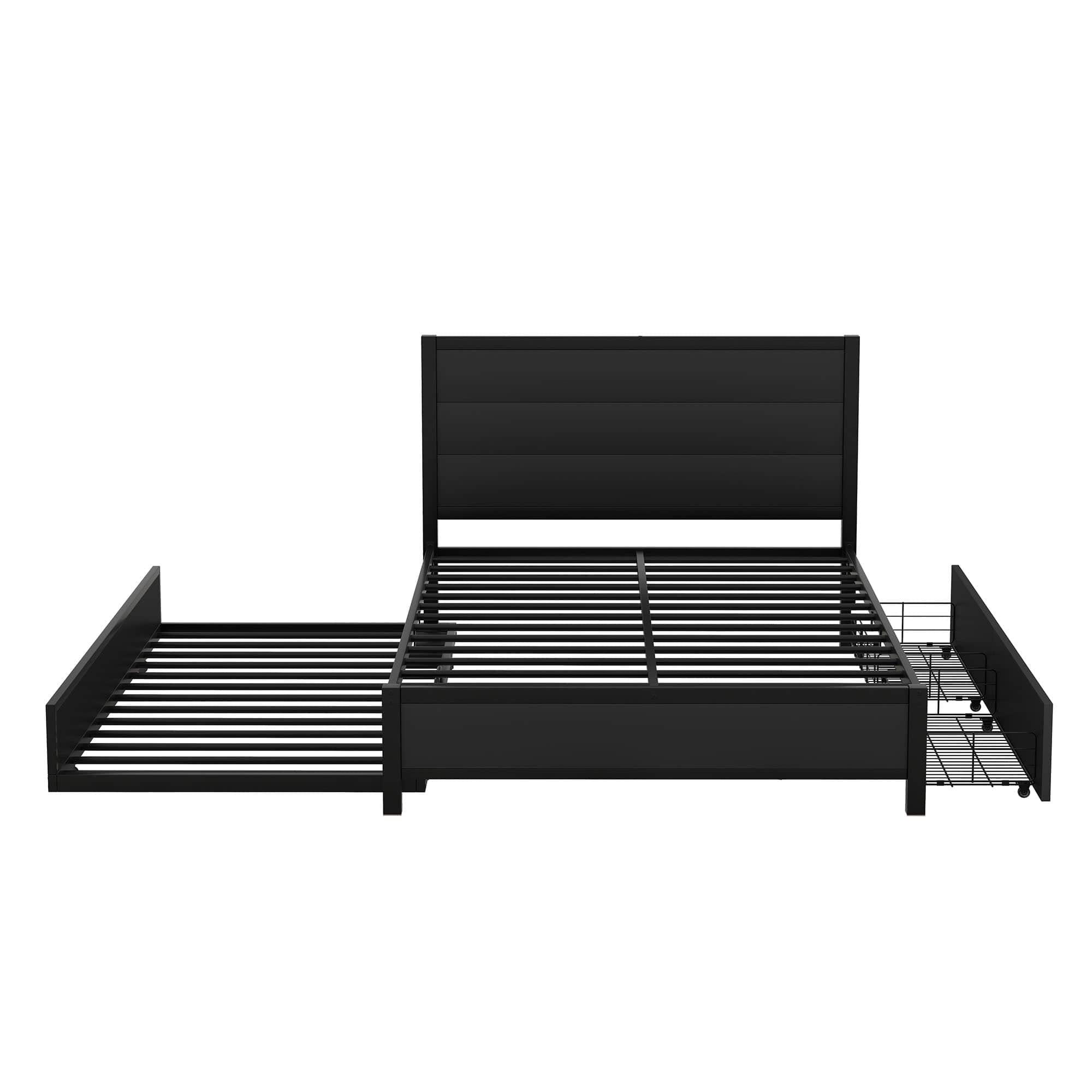 Metal Full Size Storage Platform Bed with Twin Trundle Bed