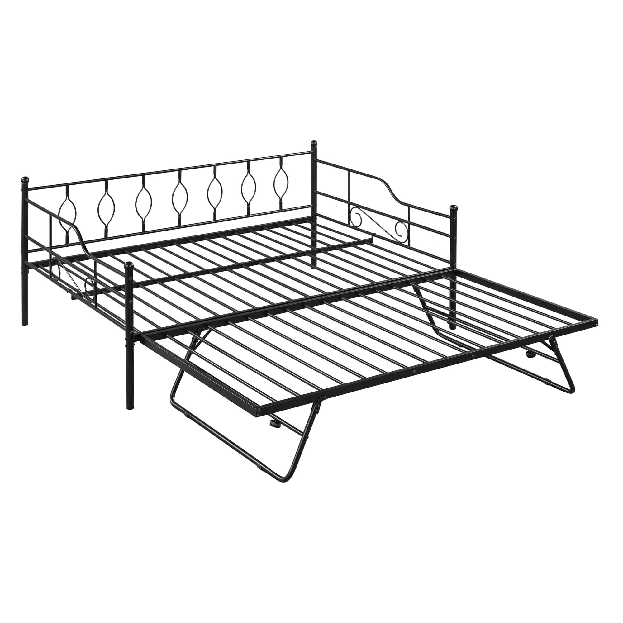 Metal Full / Double Size Daybed With Twin Pop Up Portable Folding Trundle