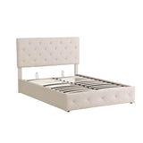 Full Linen Upholstered Platform Bed Frame with Headboard and Storage