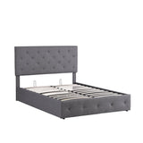 Full Linen Upholstered Platform Bed Frame with Headboard and Storage