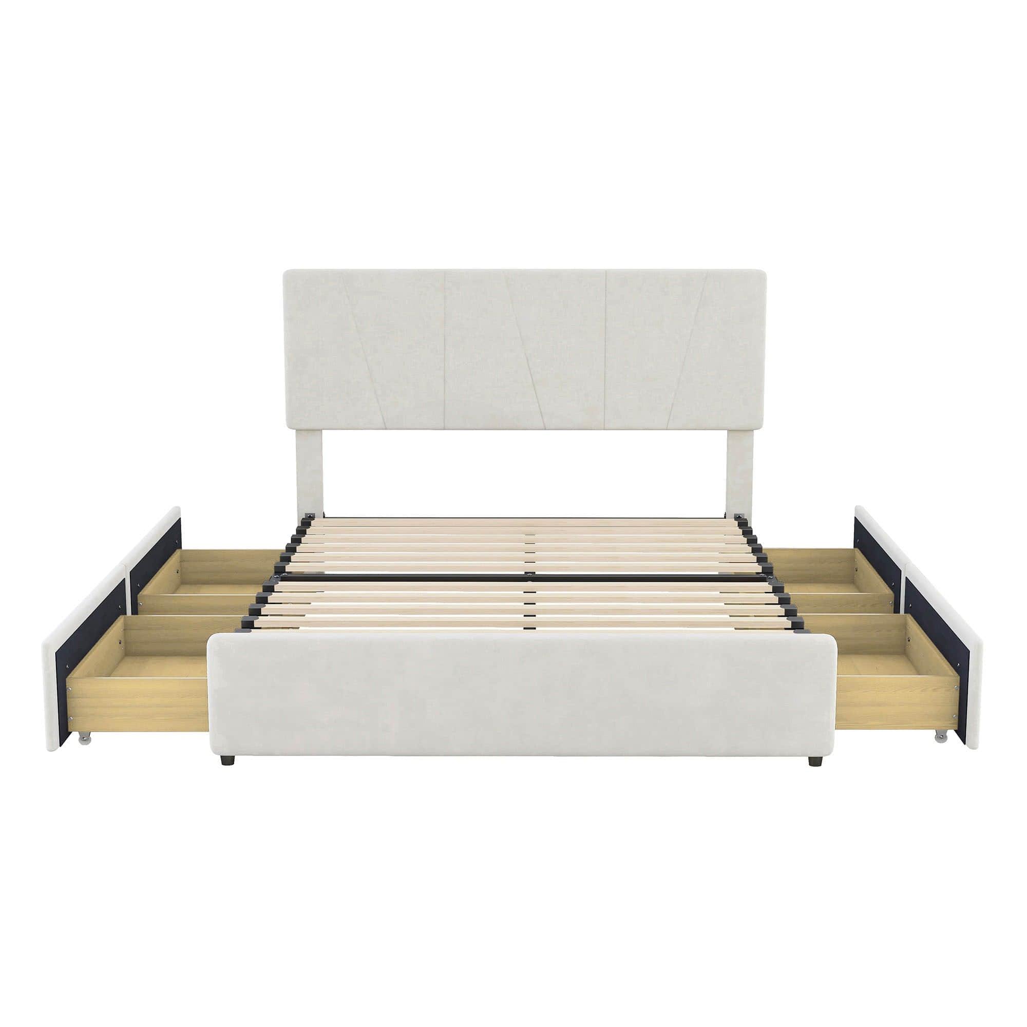 Upholstered Full Size Platform Bed with Headboard and Storage - [4 Drawers, Velvet]