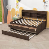 Full Size Wooden Captains Bed Frame with Twin Trundle and 3 Drawers